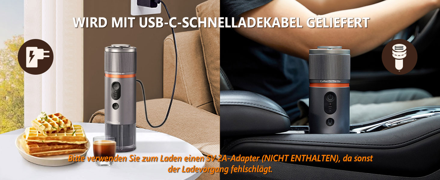 CONQUECO Портативна Еспресо-машина: Електрична кавомашина 12V для авто та подорожей. Сумісна з капсулами NS та меленою кавою (Сірий, 3 шт.)