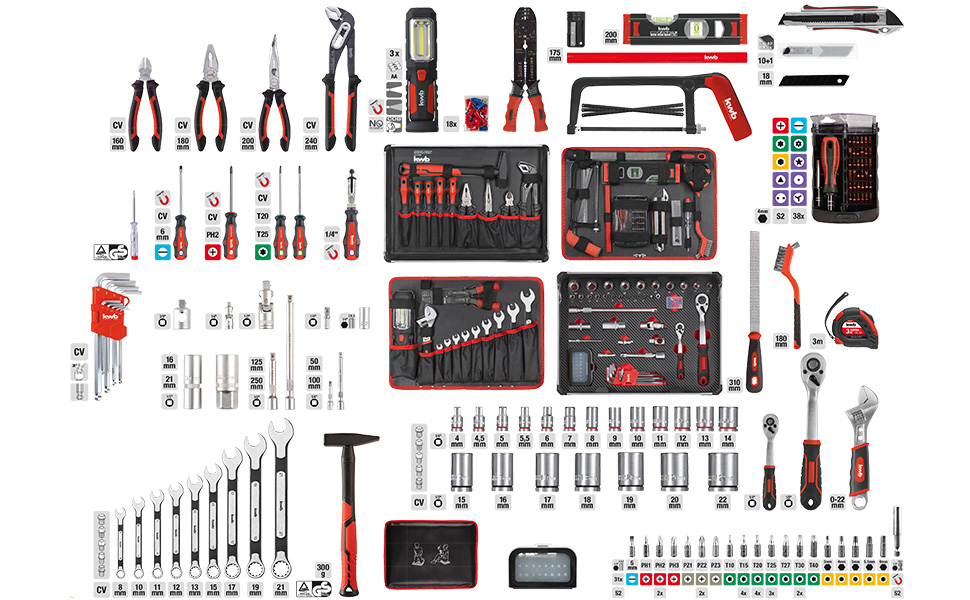 Набір інструментів kwb 175 предметів в алюмінієвому кейсі з коліщатками, замок з ключами, для майстра, дому та ремонту