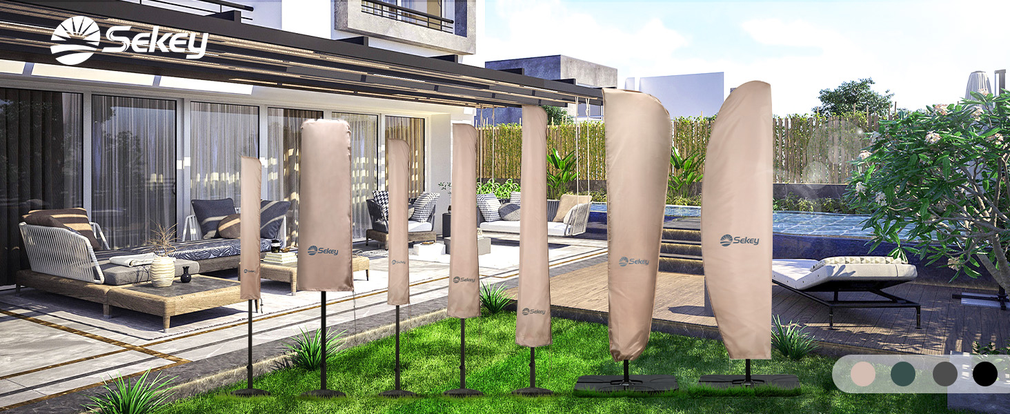 Чохол для парасольки 300 см Sekey Premium | Водонепроникний, UV 50+, з монтажним стрижнем та блискавкою, 175x30,5/36,5 см, Бежевий