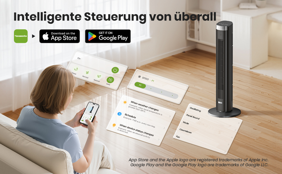 Турбовентилятор Leiser 91 см з осциляцією, пультом дистанційного керування та Wi-Fi, 4 швидкості, 4 режими, таймер 12 годин, чорний