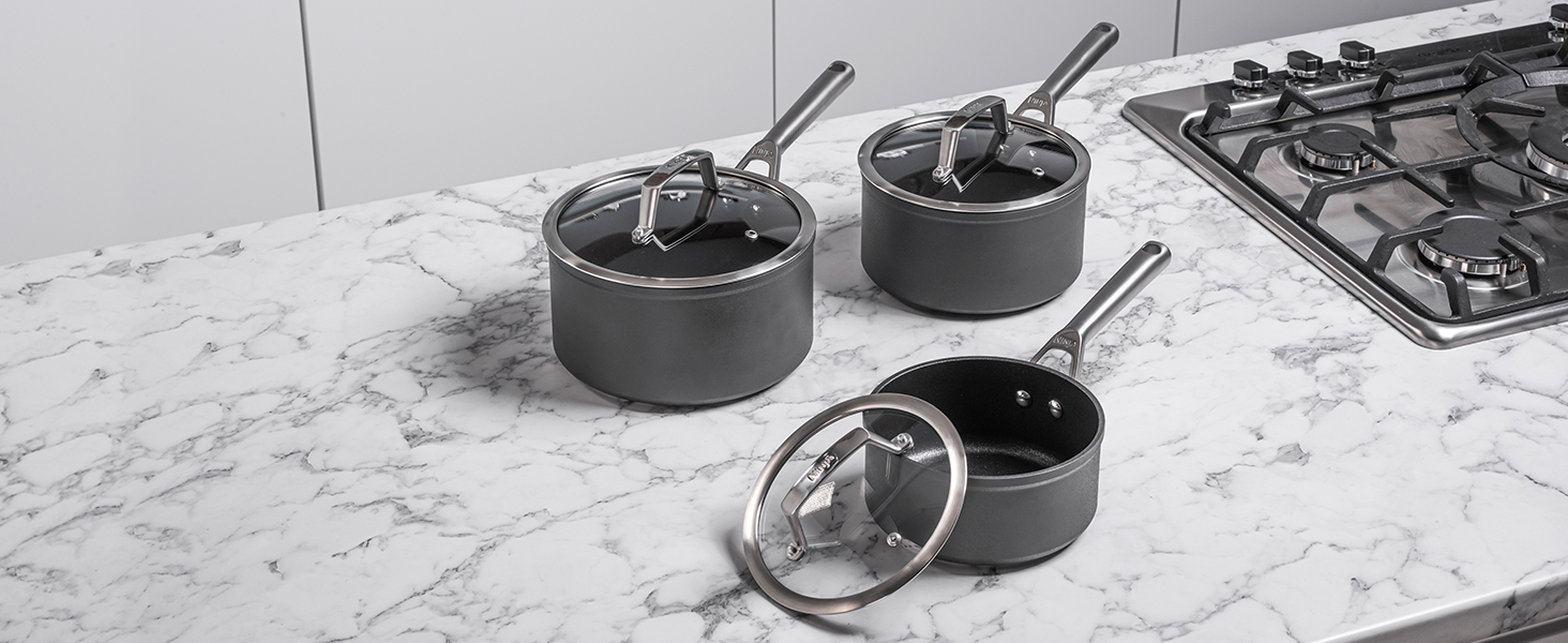 Набір посуду Ninja Foodi ZEROSTICK 5-piece з кришками, антипригарне покриття, алюміній, індукційний, для духовки та посудомийної машини, нержавіюча сталь, сірий