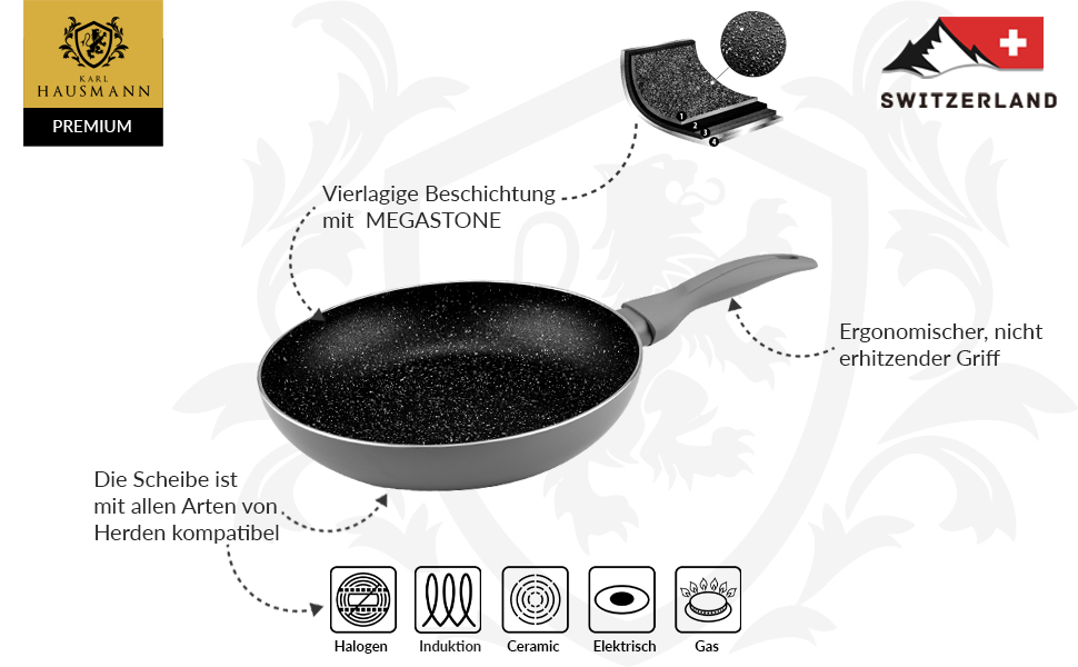 Сковорода Karl Hausmann Induktion Ø 20 см з антипригарним покриттям з граніту. Підходить для всіх типів плит, включаючи газові. Без PTFE та PFOA.