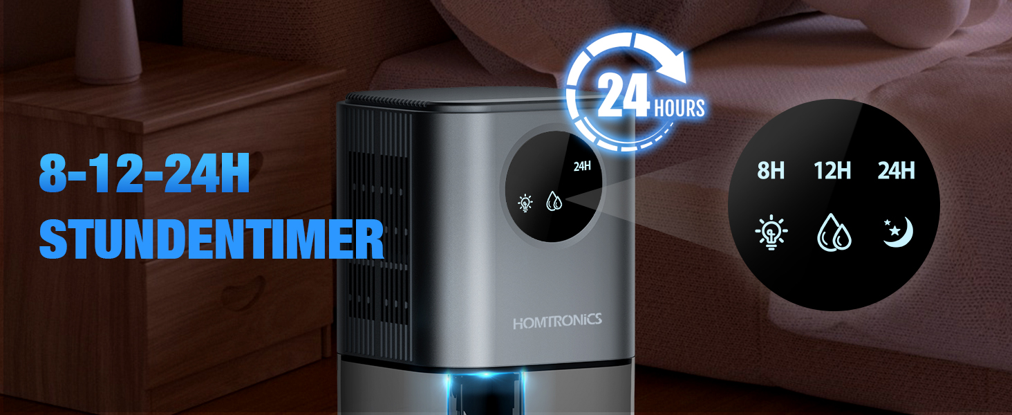 Зволожувач повітря Homtronics 1700 мл, електричний, портативний, тихий, з 7 кольорами підсвічування, автоматичне вимкнення, для ванної, спальні, шафи, офісу (сірий)