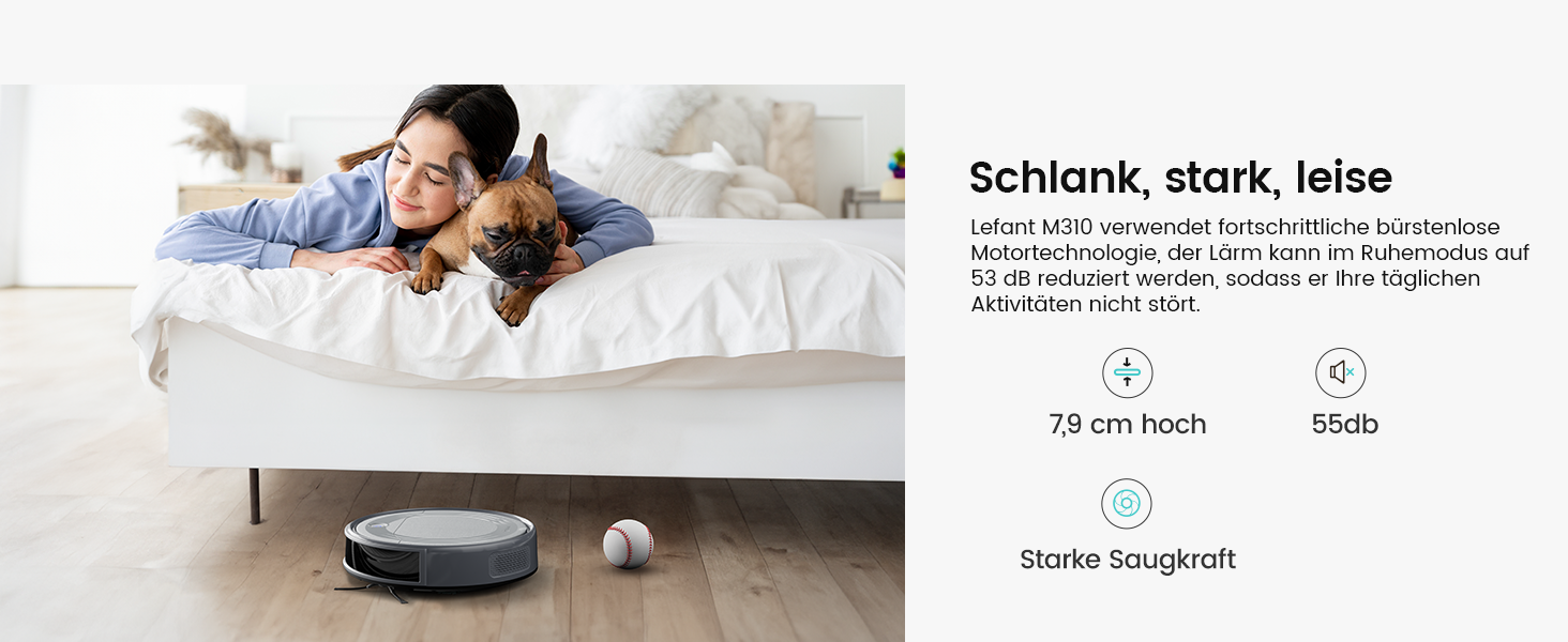 Робот-пилосос LEFANT M310G: 2200Pa, керування через додаток, тиха робота, сумісний з Alexa, для тварин та твердих поверхонь