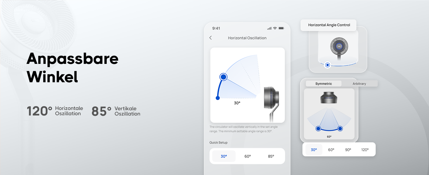 Вентилятор Dreo з інтелектуальним керуванням, 101.6-111.8 см, регульована висота, тихий DC вентилятор для спальні, 120°+85° осциляція, 30.5 м³/хв, срібний