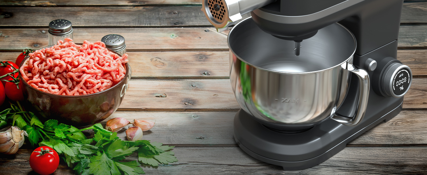 Кухонна машина MEDION MD18430: 3-в-1 (міксер, м'ясорубка, кухонний комбайн), 5 л чаша з нержавіючої сталі, 1200 Вт, подрібнювач, нарізувач, цифровий дисплей, чорний