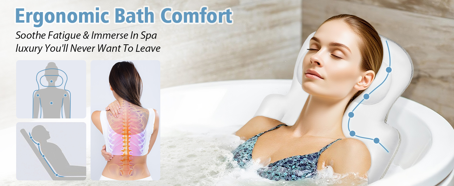 Подушка для ванни повного розміру, товста подушка для ванни з мішком для білизни, розкішна подушка для ванни для підтримки голови, шиї та плечей, для релаксації та спа (білий, 129,5 x 40,6 см)