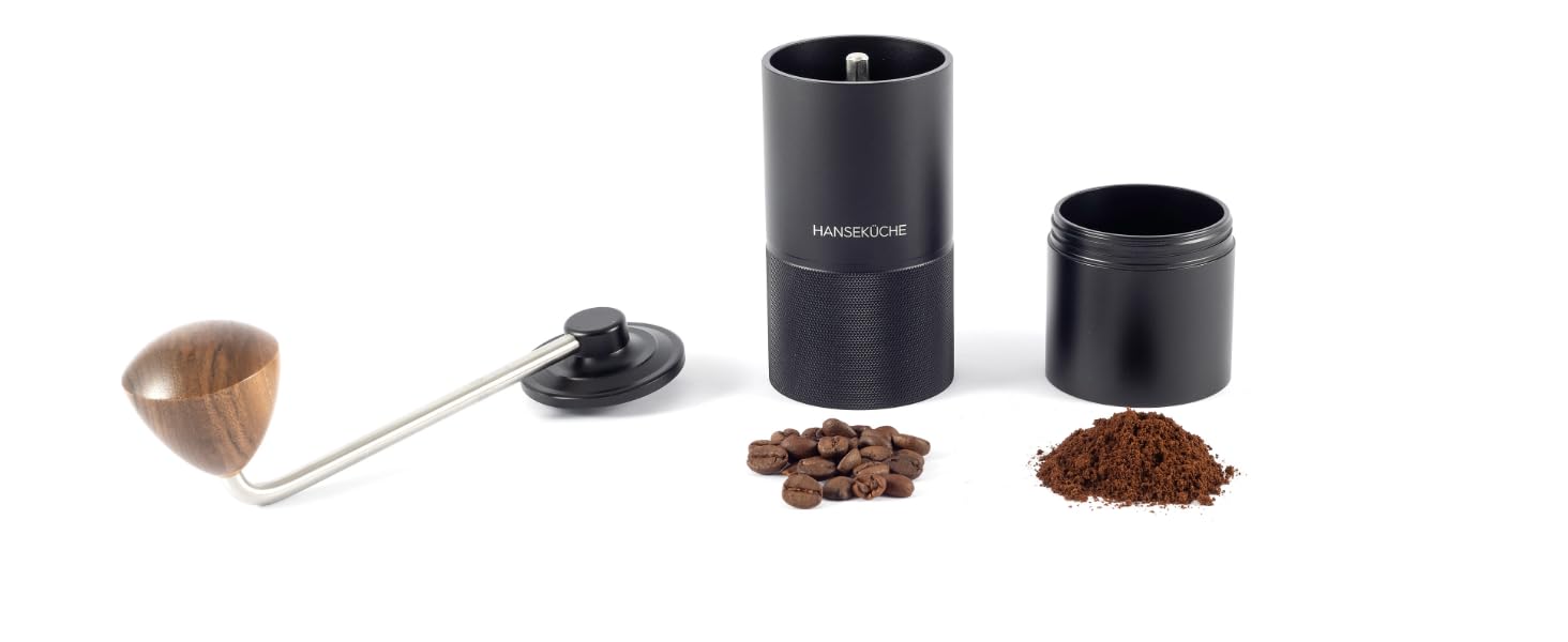 Кавомолка ручна з прецизійним шліфувальним механізмом з нержавіючої сталі та дерев'яним руків'ям - конічний жорно для еспресо, кавомолка для еспресо, нержавіюча сталь (чорний)