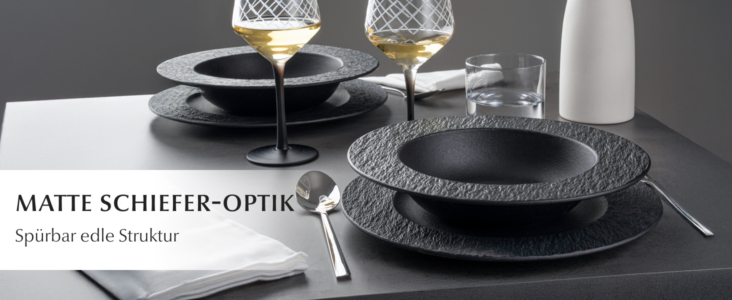 MIAMIO Набір посуду 20 предметів / Сучасний керамічний посуд / Сервіз для 4 осіб - Колекція Oasis (Чорний, 20 шт.) / Чорний посудовий набір (20 шт.)