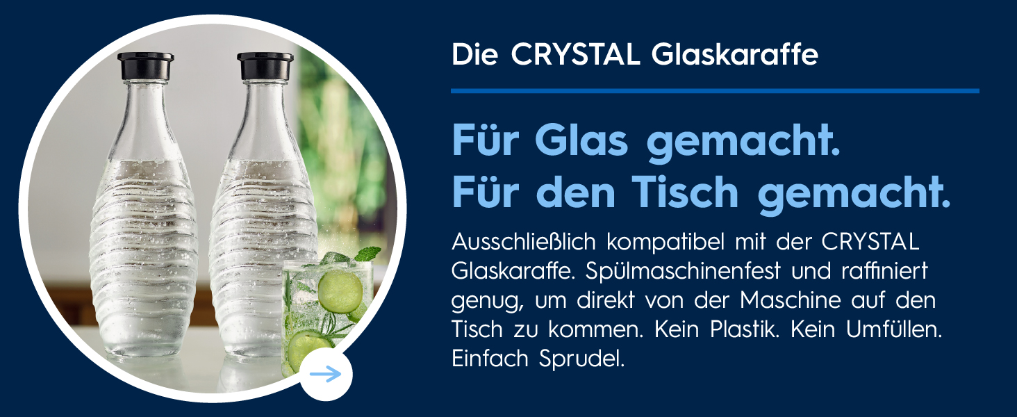Сифон для газування води SodaStream CRYSTAL 3.0, 2 скляні карафани по 0,7л та балон CO2 з системою Quick Connect