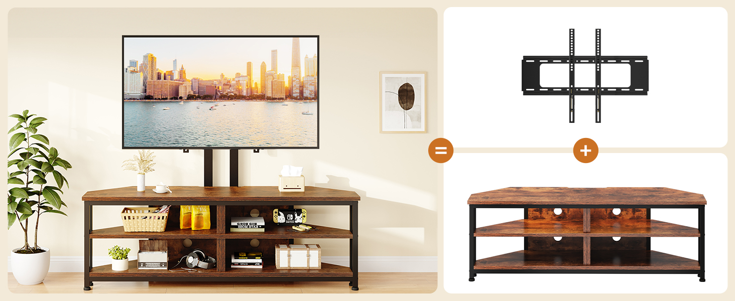 Тужба з полицями та кріпленням для телевізора Dripex кутова низька 120 см з LED підсвіткою