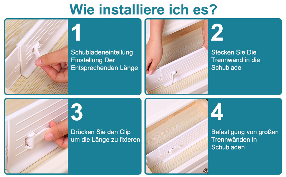 Організатори для ящиків MOFELON (8 шт.), регульовані роздільники для ящиків (33-58.5 см, 6.4 см H), система організації для шаф, комодів, кухні, спальні, ванної кімнати - білий