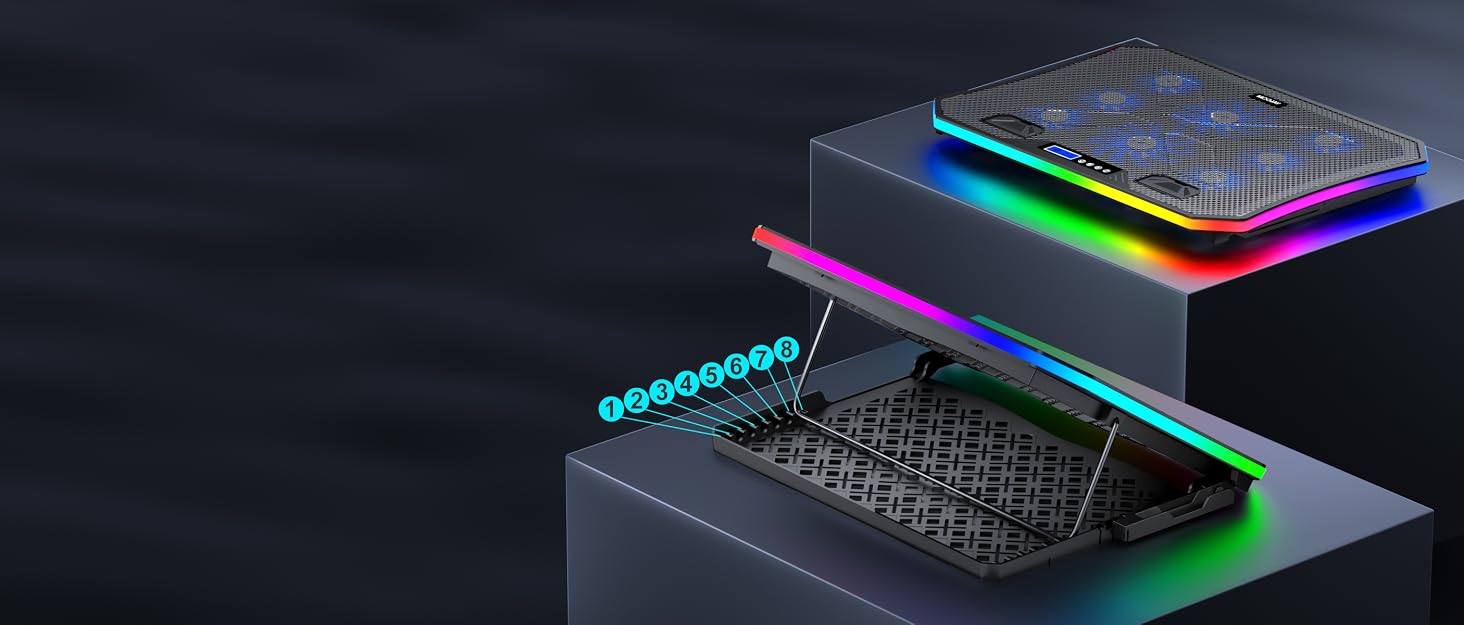Охолоджувач для ноутбука RGB Gaming — підставка з вентиляторами для ігрового ноутбука, для столу та колін