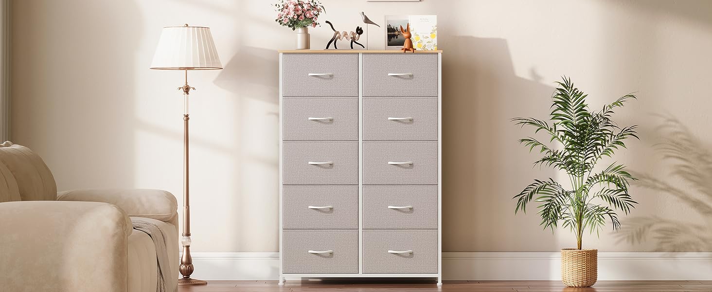 Тканинна комода Somdot з 8/10 висувними ящиками, білий (сірий), 30x80x114.5 см