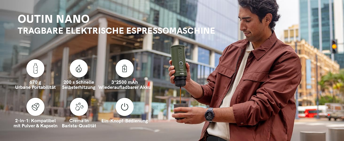 Портативна кавомашина OutIn Nano: для кави з мелених зерен та NS-капсул, USB-C, сірий Space Grey