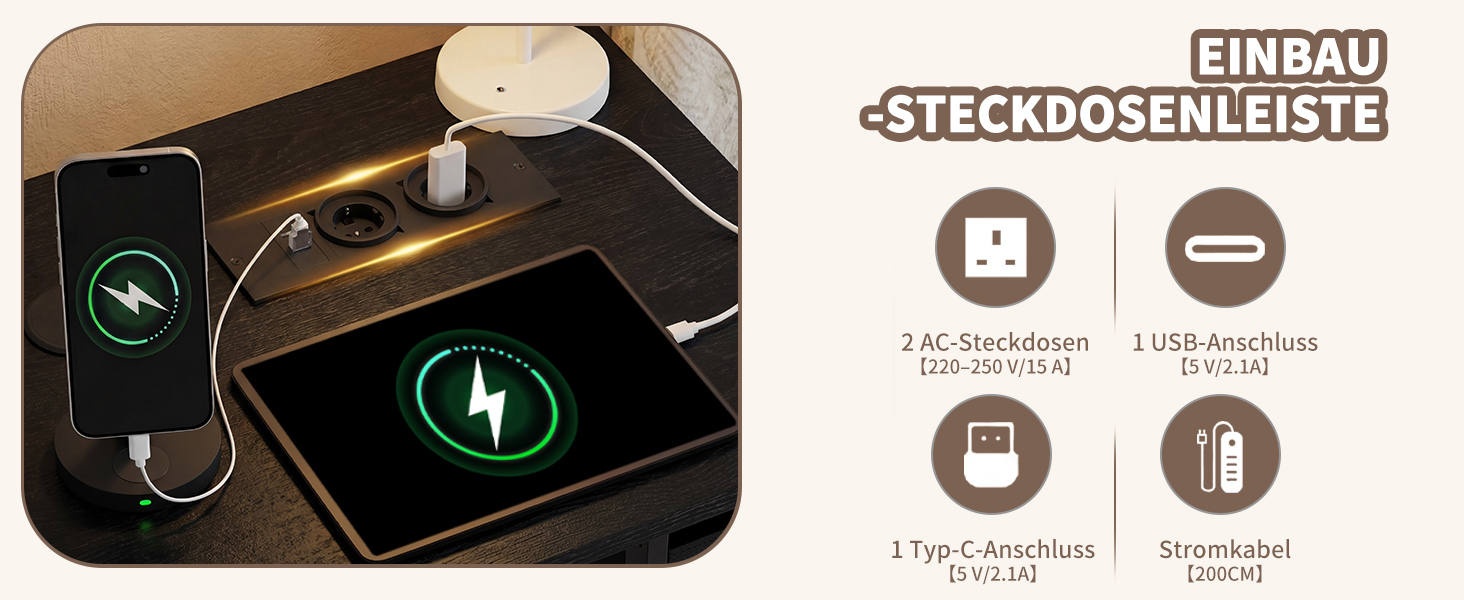 Кутовий комп'ютерний стіл L-подібний JUMMICO з 4 ящиками, розетками та USB, 140x80 см, чорний