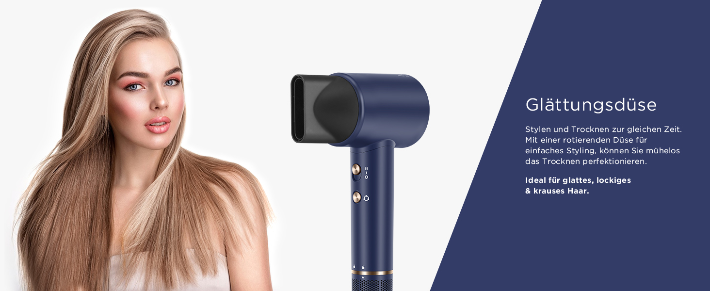 Фен для волосся PARWIN PRO BEAUTY Air-Sonic Hair Dryer, Фен з HD-LED дисплеєм, Фен з безщітковим двигуном 110 000 об/хв з низьким рівнем шуму, 2 шт. 32 мм Auto Wrap-Curler, повітряний потік 25 М/с для швидкого сушіння (прусський блакитний) Прусський Blue-pro