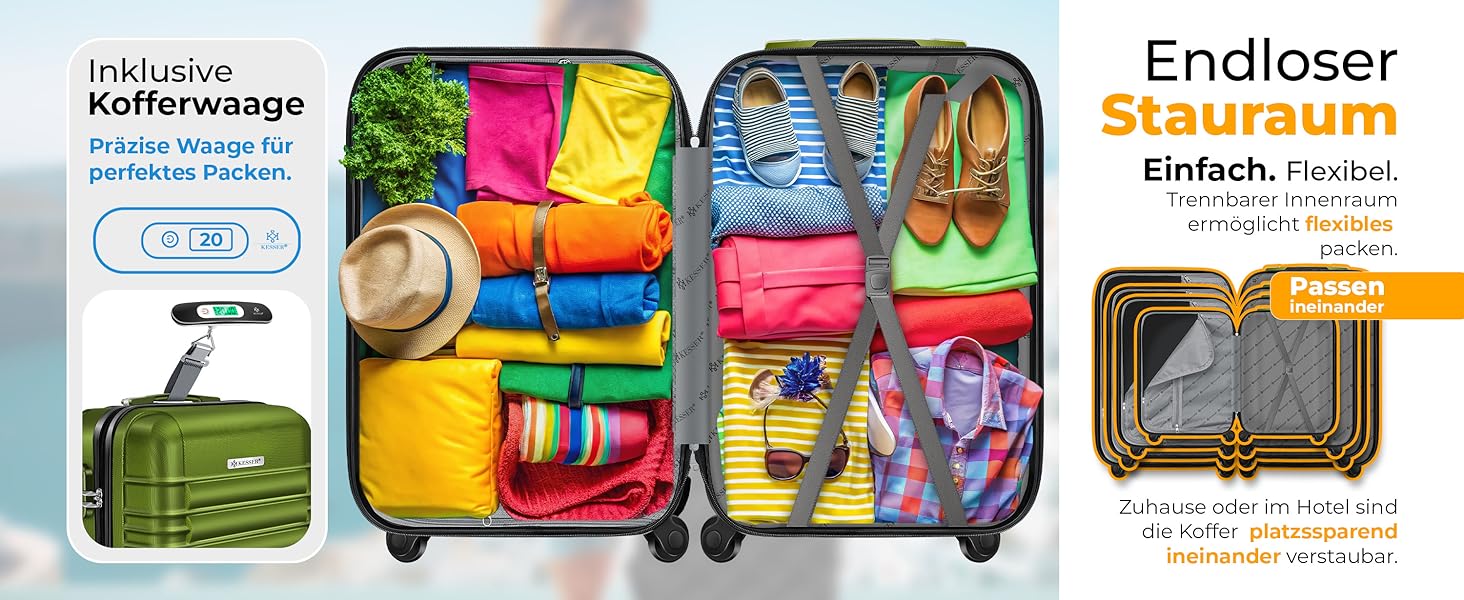 Валіза KESSER® з жорстким корпусом, вагова шалька та багажний жетон | Роликова валіза з кодовим замком, телескопічна ручка (шампань, 75 см – 120 л)