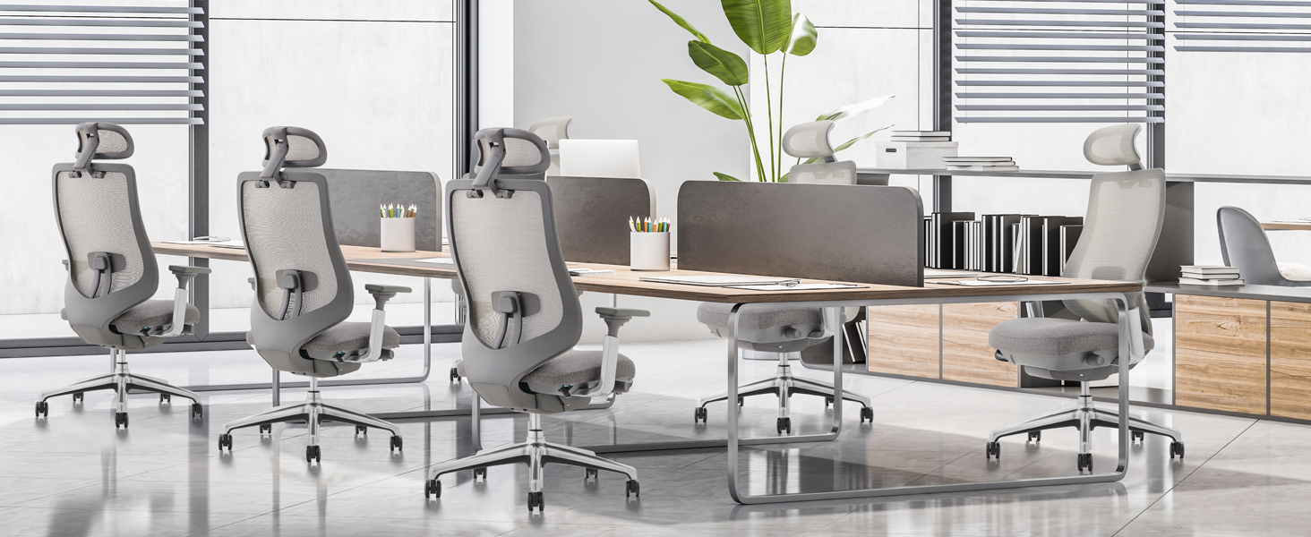 Офісний крісло Colamy XK Atlas з ергономічним дизайном, сітчаста спинка, регульована підголівник, поворотний крісло для комп'ютера з 4D підлокітниками, алюмінієва база, регульоване сидіння, фіксація нахилу, темно-сірий колір