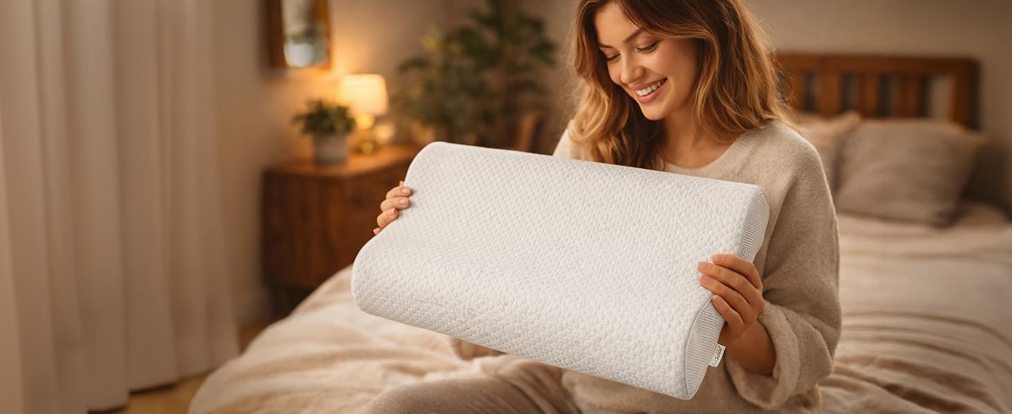 Ортопедична подушка для шиї Premium з ефектом пам'яті (Memory Foam) для сну на боці, ергономічна антихрапінкова подушка від болю в шиї, сіра