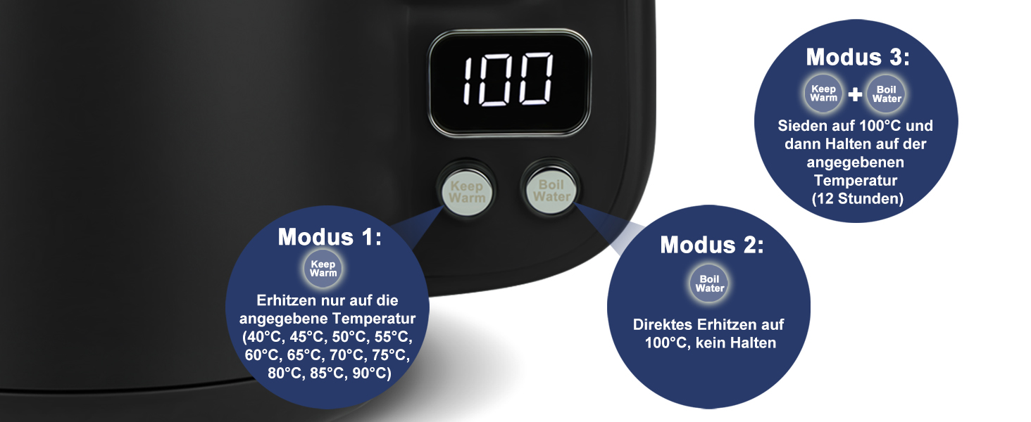 Електричний чайник Bear 1.7L з нержавіючої сталі 304, 11 температурних режимів, 1800W, захист від сухого кипіння, LCD дисплей, точне регулювання температури (40°C-100°C), BPA Free