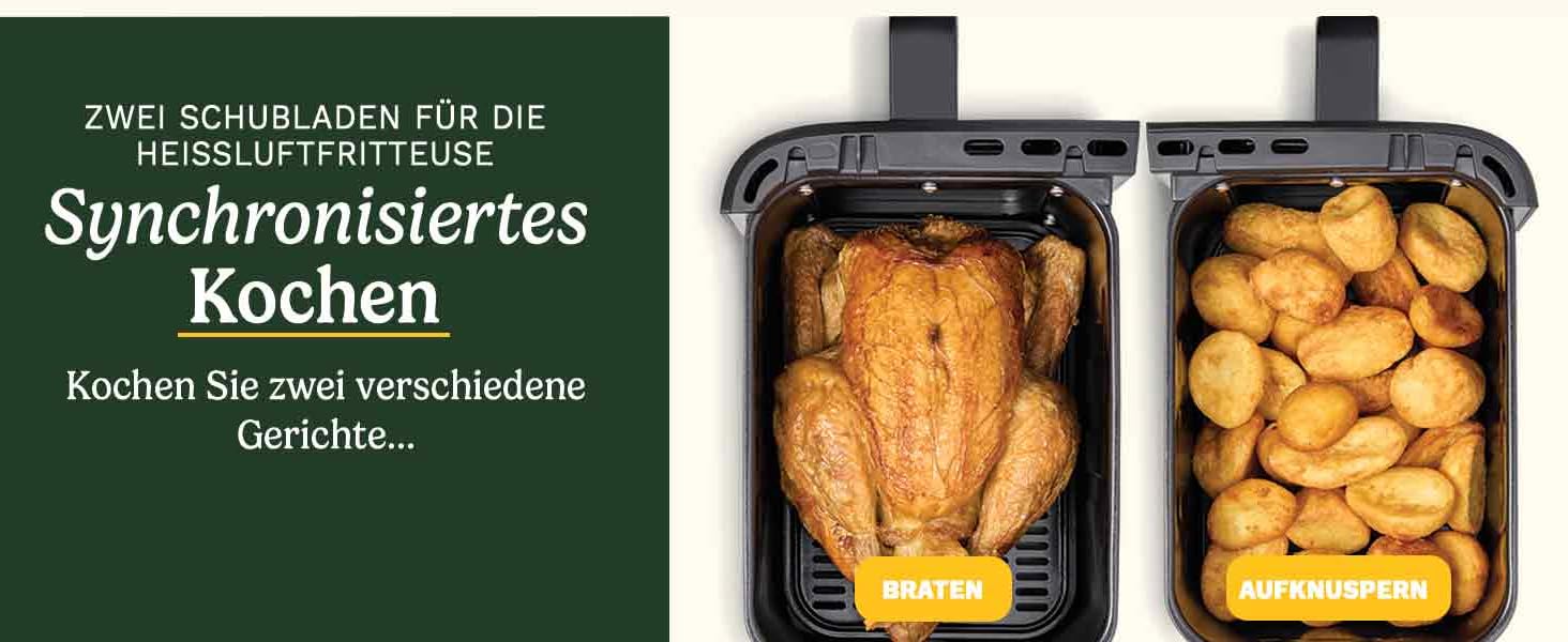 Фритюрниця Cuisinart XXL 10.4L з двома зонами нагріву | Без PFAS та хімікатів | Для смаження, грилю, випікання, дегідратації та підтримання тепла | 2 x 5.2L, 8+ порцій | Деталі придатні для миття в посудомийній машині (3 камери з нержавіючої сталі)