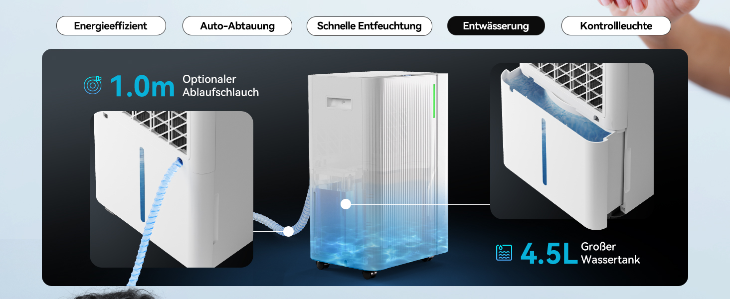 EUHOMY Електричний осушувач повітря 20л/день, для підвалу з відведенням води, тихий, з таймером та авторозморожуванням, для квартири 50м² та 150м³