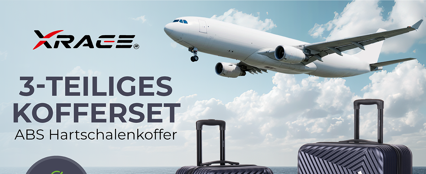 xRace Набір валіз 3 шт. ABS, 20/24/28 дюймів, ручна поклажа, TSA замок, 360° колеса, стійкий до ударів, преміум підкладка (Морська синя)