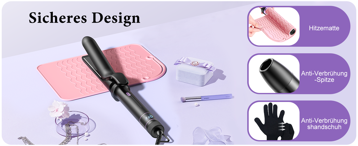 BESTOPE PRO Локкенстаб: Набір випрямляча та плойки 5-в-1 з термощіткою, 3 плойки (9-25 мм) для великих локонів, 13 температур, захисне покриття, рукавичка, затискач (базальтовий чорний)