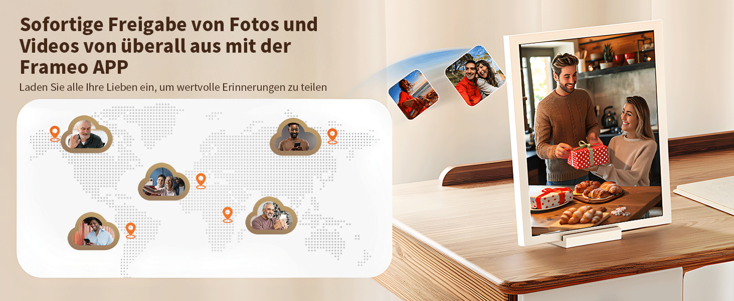 Цифровий фоторамка 10.1 дюйма Wi-Fi з 64GB пам'яті, IPS сенсорний дисплей 1280*800, для перегляду фото та відео через додаток Frameo, чорний