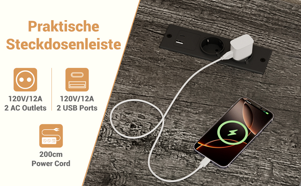 Ігровий стіл з LED підсвічуванням та розетками, стіл для комп'ютера з USB, стіл для ігор з підставкою для монітора, сучасний офісний/студентський стіл для офісу та ігрової кімнати (грабовий дуб)