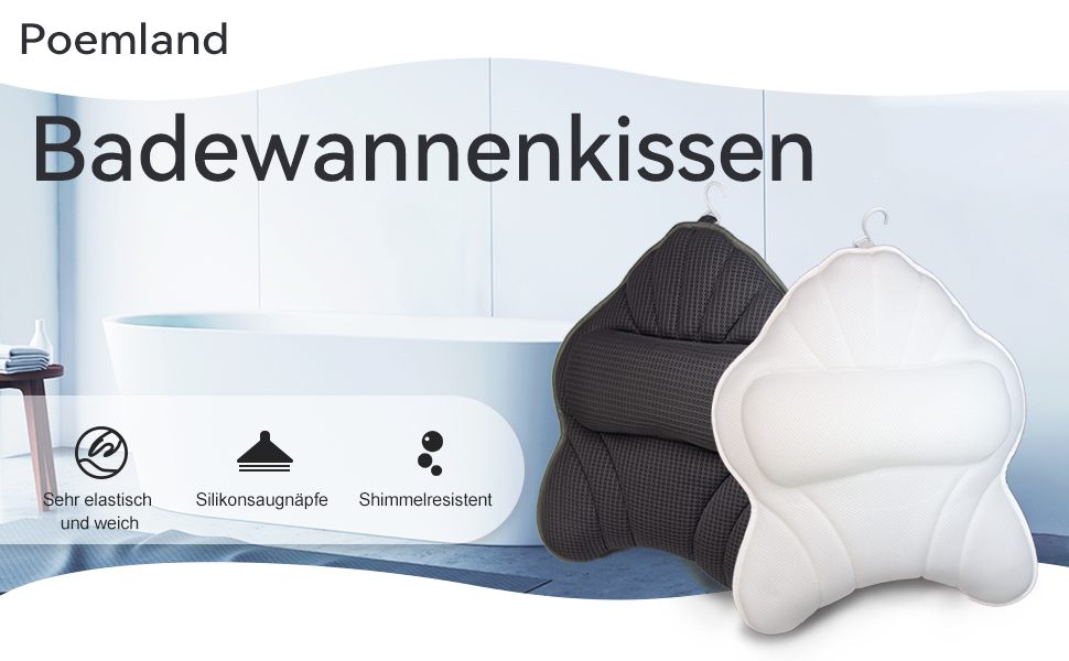 Подушка для ванни Poemland Extra Dickes – велика, з підтримкою шиї, спини та голови (сіра)