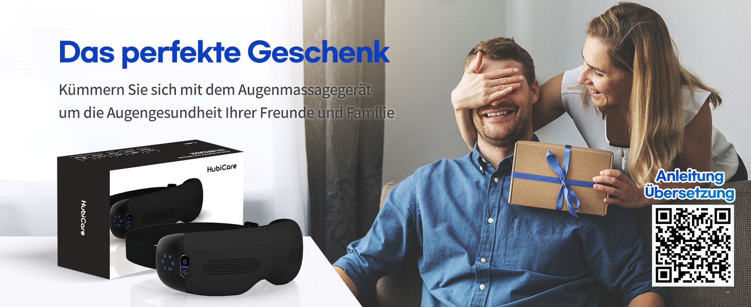 Масажер для очей HubiCare з підігрівом та охолодженням, компресією та вібрацією. Зняття мігрені, сухих очей, втоми. Bluetooth, білий (чорний)