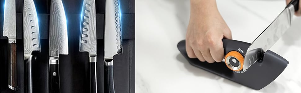 Професійний ручний точило для ножів з 5 кутами, дизайн з Великобританії, 3-ступенева заточка роликів, для кухонних ножів, ножів для хліба, кишенькових ножів, мисливських ножів, ножиць (сірий, 26 см)