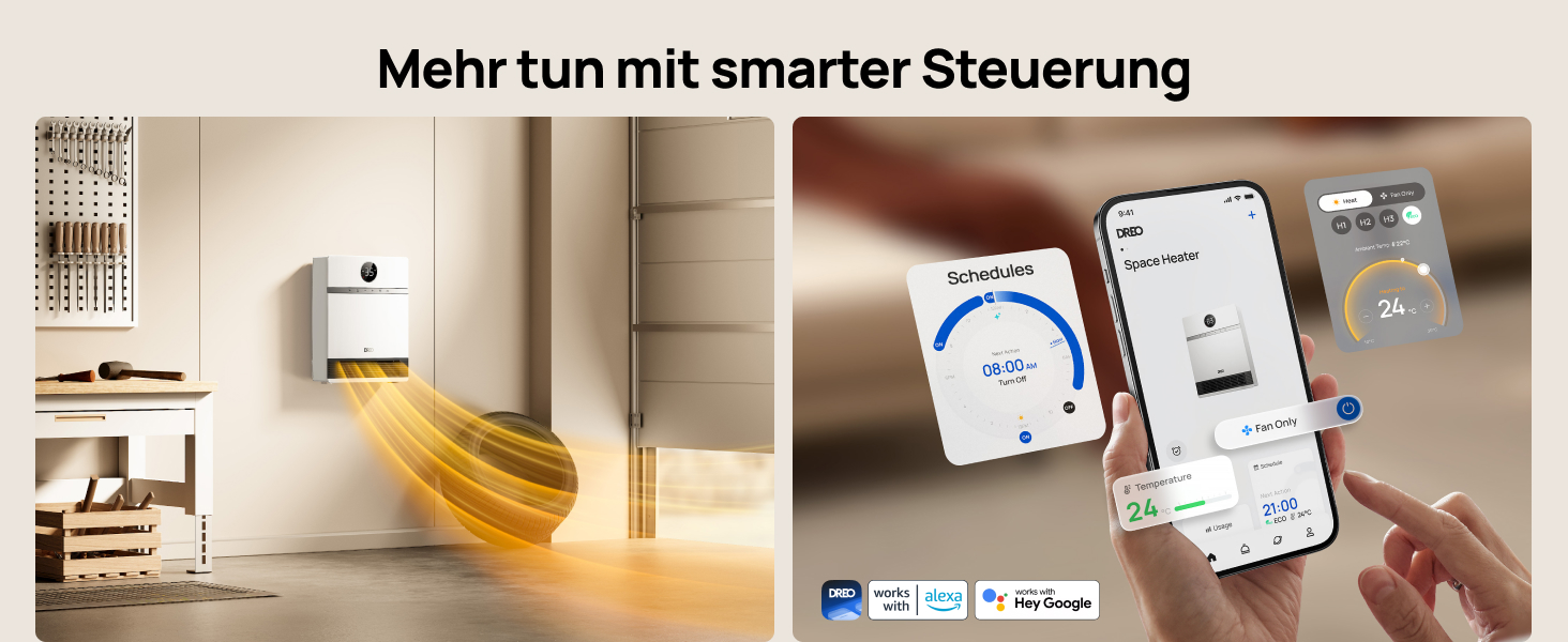 Дрео Smart Wandkonvektor - електричний конвектор з термостатом, пультом керування та таймером, 2000W, білий