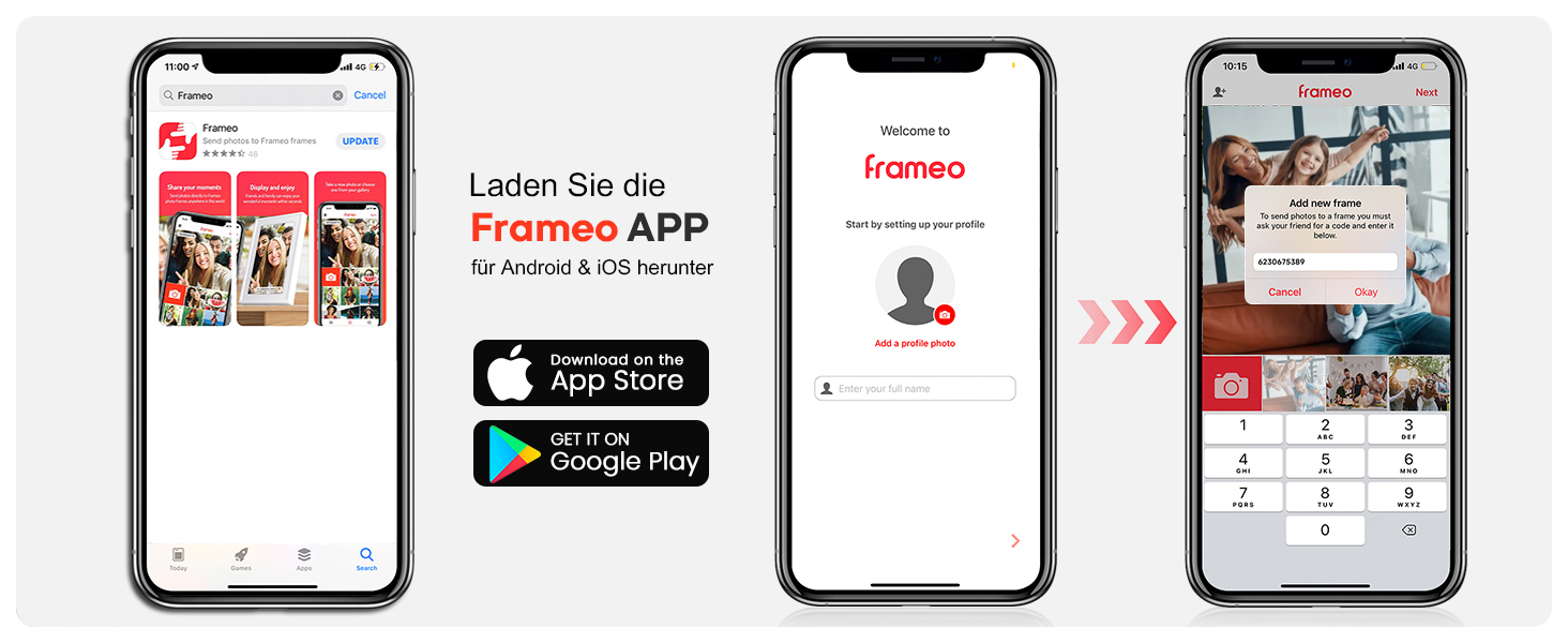 FRAMEO Цифровий фоторамка 15.6 дюймів WiFi, FHD 1920x1080, 32GB, IPS сенсорний екран, автоповорот, кріплення на стіну. Діліться фото та відео через додаток FRAMEO