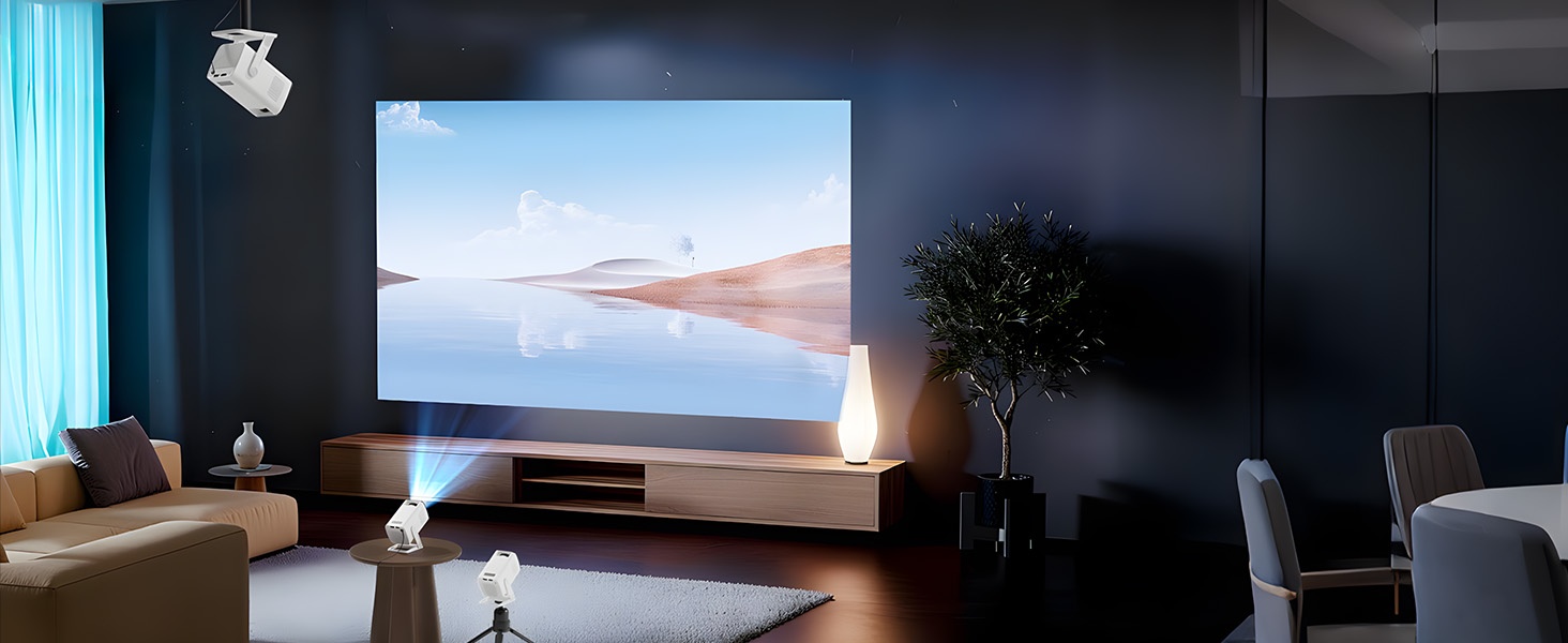 Смарт-проектор XuanPad White 4K Support, 20000 Люмен, Native 1080P, WiFi, Bluetooth, портативний кінотеатр з підставкою 360°
