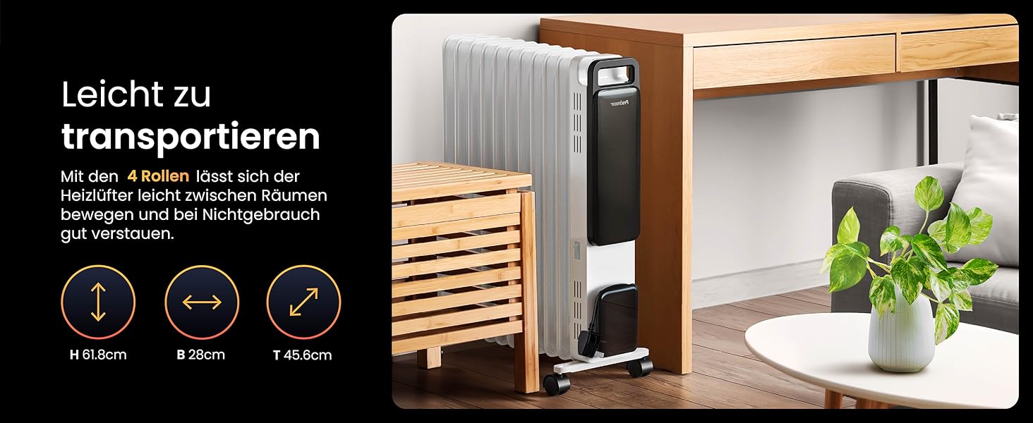 Електричний масляний радіатор Pro Breeze OmniWarm 2500W з 11 ламелями - енергозберігаюча теплова гармата з термостатом, таймером та захистом