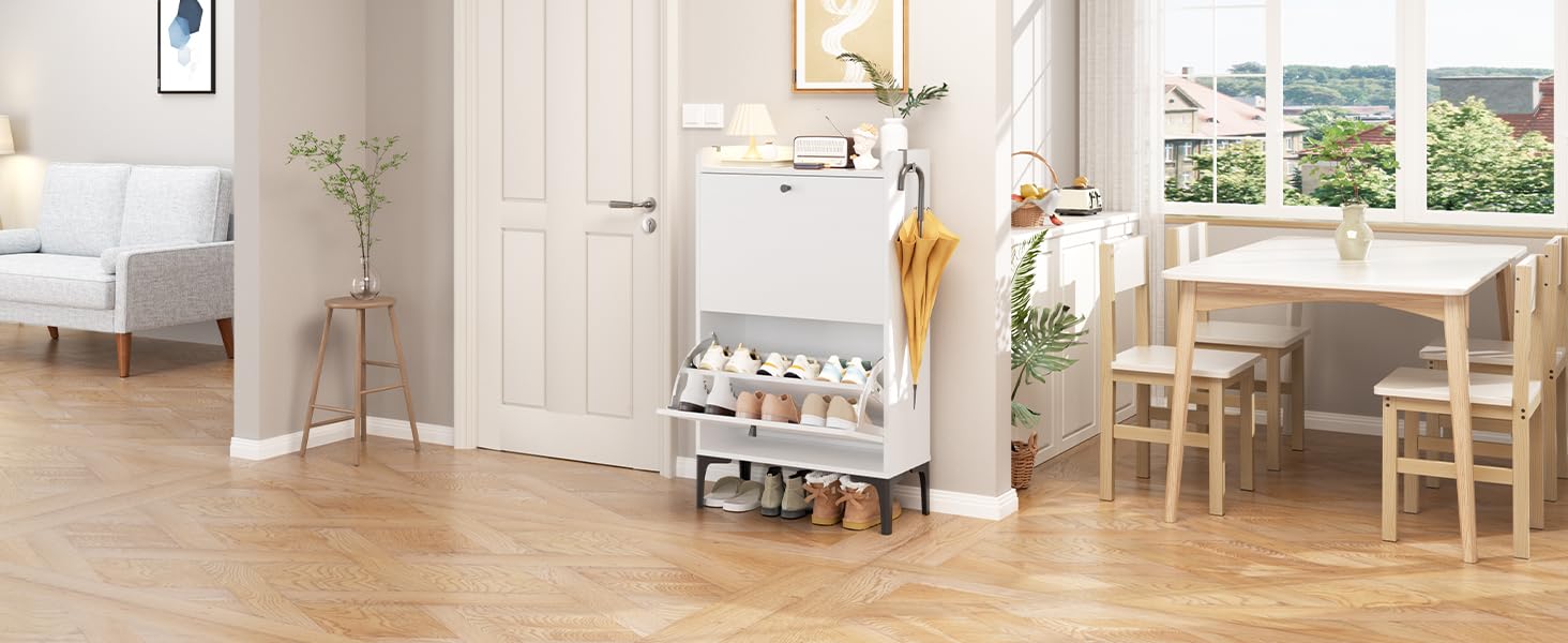 Взуттєва шафа Dripex, вузька, з 2 відкидними ящиками, 80x24x100 см, білий | Взуттєва шафа для прихожей, вітальні, веранди