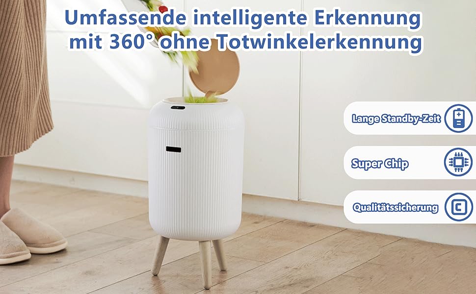 Автоматичний сміттєвий бак з сенсором 12L - Білий сміттєвий бак з датчиком для кухні, ванної кімнати, офісу та туалету. Безшумний, волого- та герметичний, з ніжками.