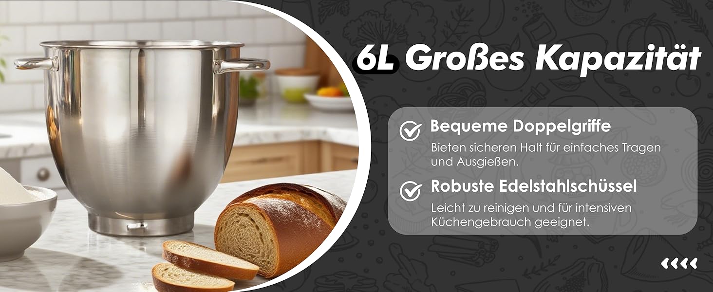 Кухонний комбайн Kitchen in the Box: 6 л, чорний, 10 швидкостей, з місткою чашею 6 л, набором насадок (міксер, гак для тіста, вінчик)