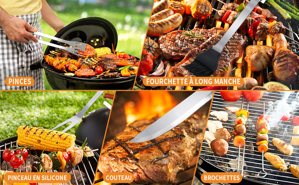 Набір гриля з нержавіючої сталі 28 предметів: повний набір інструментів для гриля, кемпінгу, подарунок на День батька, День народження, Різдво з кейсом