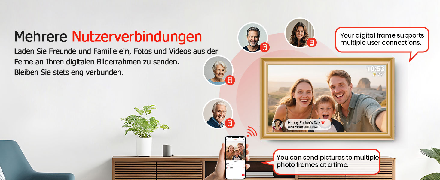 Цифровий фоторамка Frameo 10.1 дюйми, IPS, HD 1280x800, 32GB, Wi-Fi, автоповорот, Frameo App