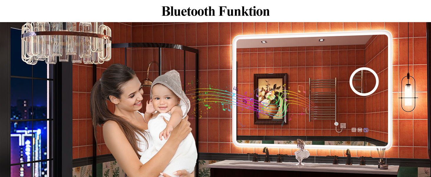 Дзеркало для ванної кімнати S'bagno з підсвічуванням 80x60 см, LED, Bluetooth, 5x збільшення, протитуманне покриття, 3 кольори, регулювання яскравості, пам'ять налаштувань, загартоване скло, IP44, водонепроникність, горизонтальна/вертикальна установка, M66