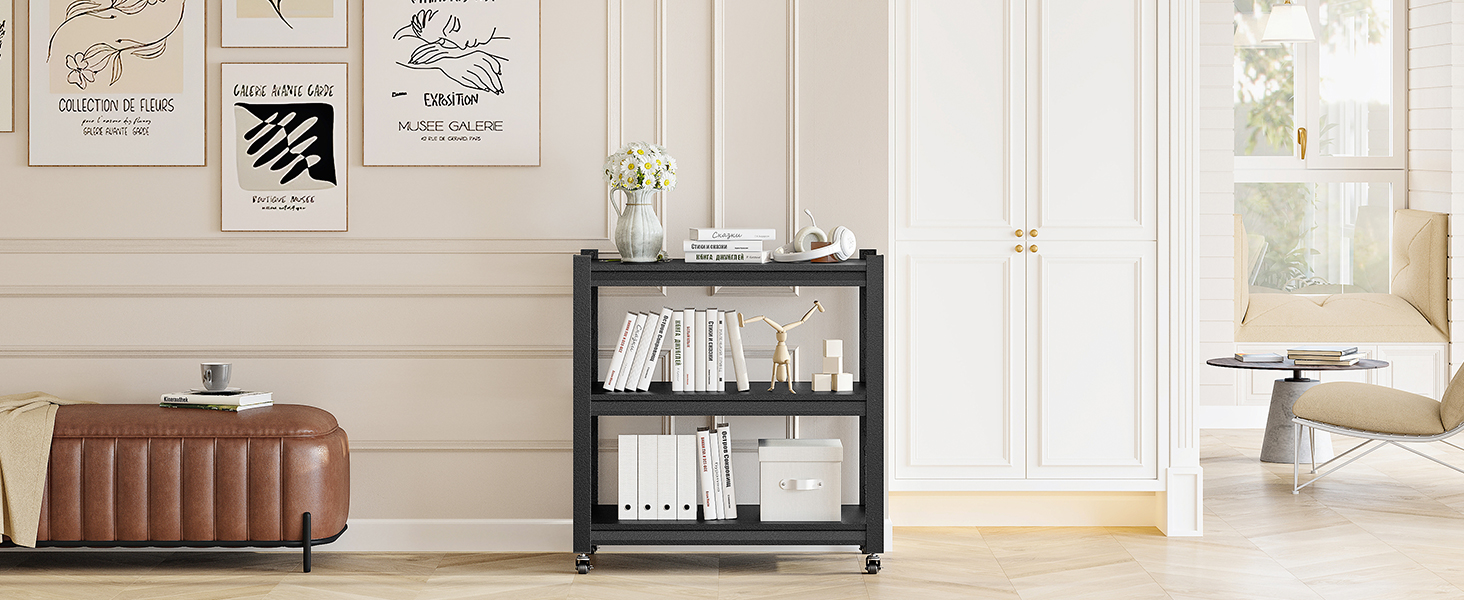 Металевий стелаж для кухні 80x86x45 см на коліщатках, чорний. Підходить для мікрохвильовки, інструментів, ванної кімнати та підвалу.