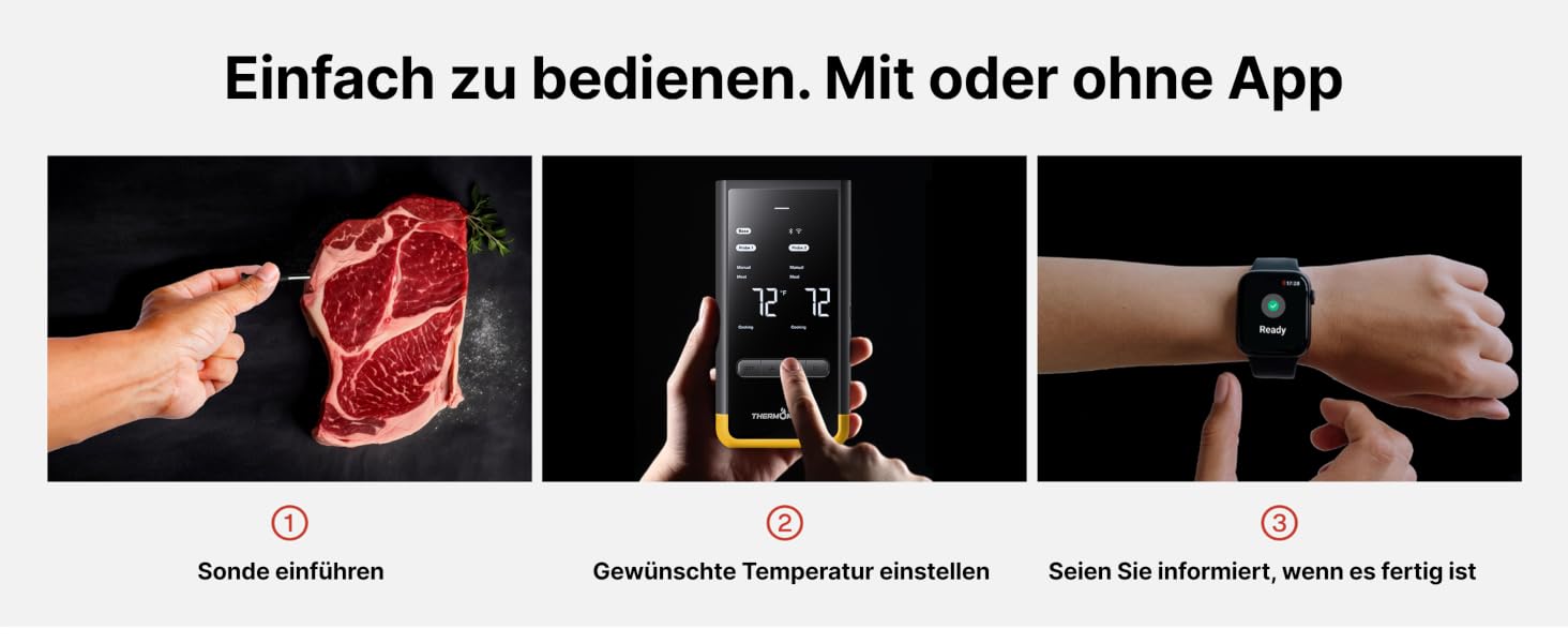 Розумний бездротовий термометр для м'яса ThermoMaven з базовою станцією, Wi-Fi та Bluetooth, 2 щупи (6 сенсорів), NIST-сертифікований, для смокера, духовки та BBQ, золотисто-жовтий
