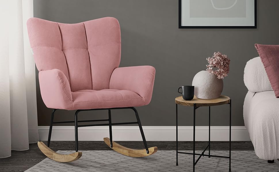 Крісло-гойдалка ML-Design рожевого кольору з оббивкою під фліс, дерев'яні полози, для вітальні, спальні, балкона