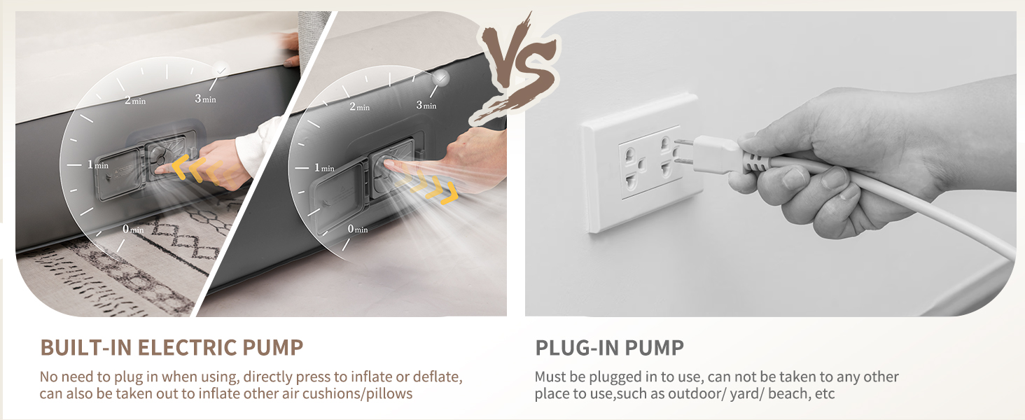 Надувний матрац Naturehike 2 особи з електричним насосом, 200x150x25 см. Самостійно надувний, преміум-якість, для кемпінгу та дому. Колір: коричневий та сірий (з подушками)
