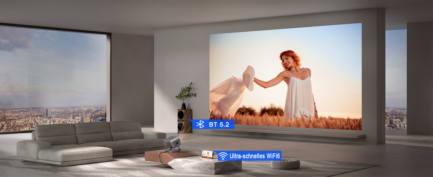 Smart Beamer 28000 Lumen: 4K проєктор з автофокусом, Dolby Audio, WiFi6, Bluetooth, підтримкою 1080P для дому та вулиці