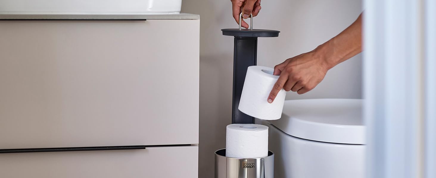 Диспенсер для туалетного паперу Joseph Joseph EasyStore Luxe з кришкою, нержавіюча сталь, на 3 рулони